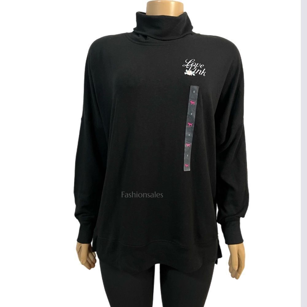 Victoria’s Secret PINK Turtleneck Oversized Pullover Sweater Tunic Black Small - Picture 5 of 7
